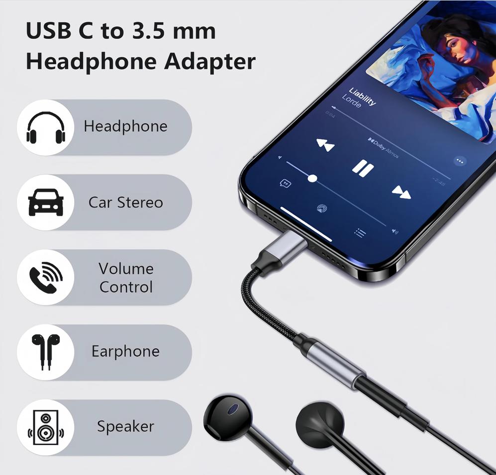 KEBIDU Type C To 3.5mm Audio A - Audiophile Headphone Wired 评论和价格