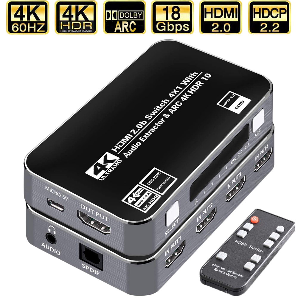 60Hz 4K HDMI Switch HDR HDMI A - Earphone Splitter Jack 评论和价格