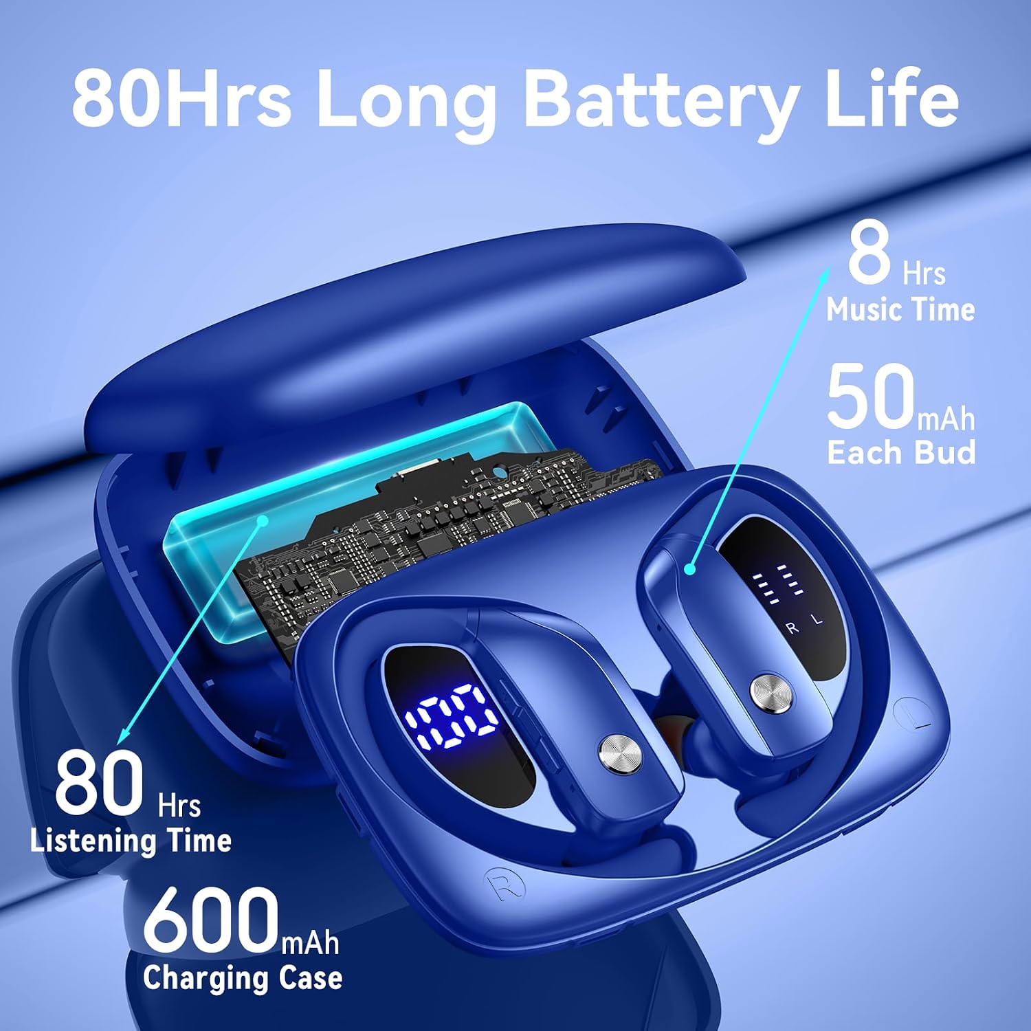 Wireless Earbuds with 80H Play - Sports Earphone Hook 评论和价格